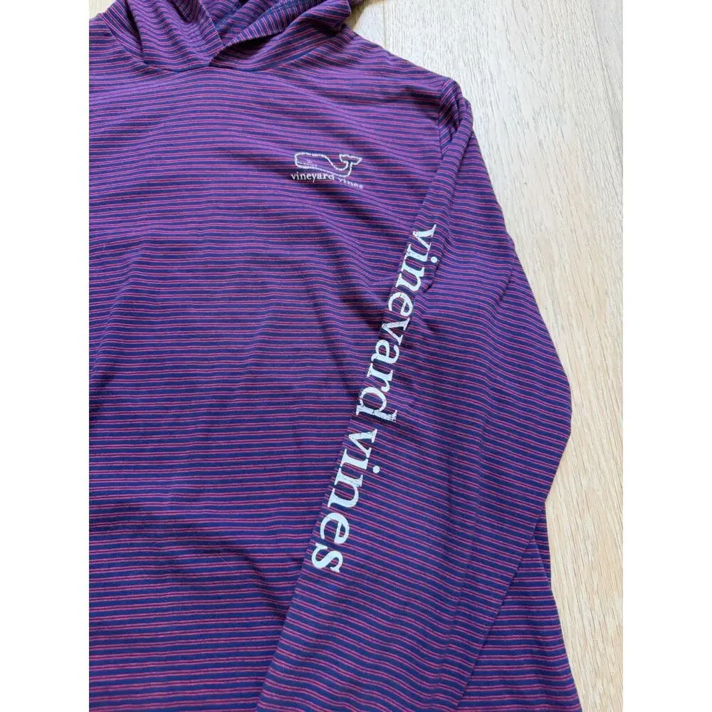 Vineyard Vines Boys Whale Harbor Hoodie Tee Nautical Purple Navy L 16 Preppy